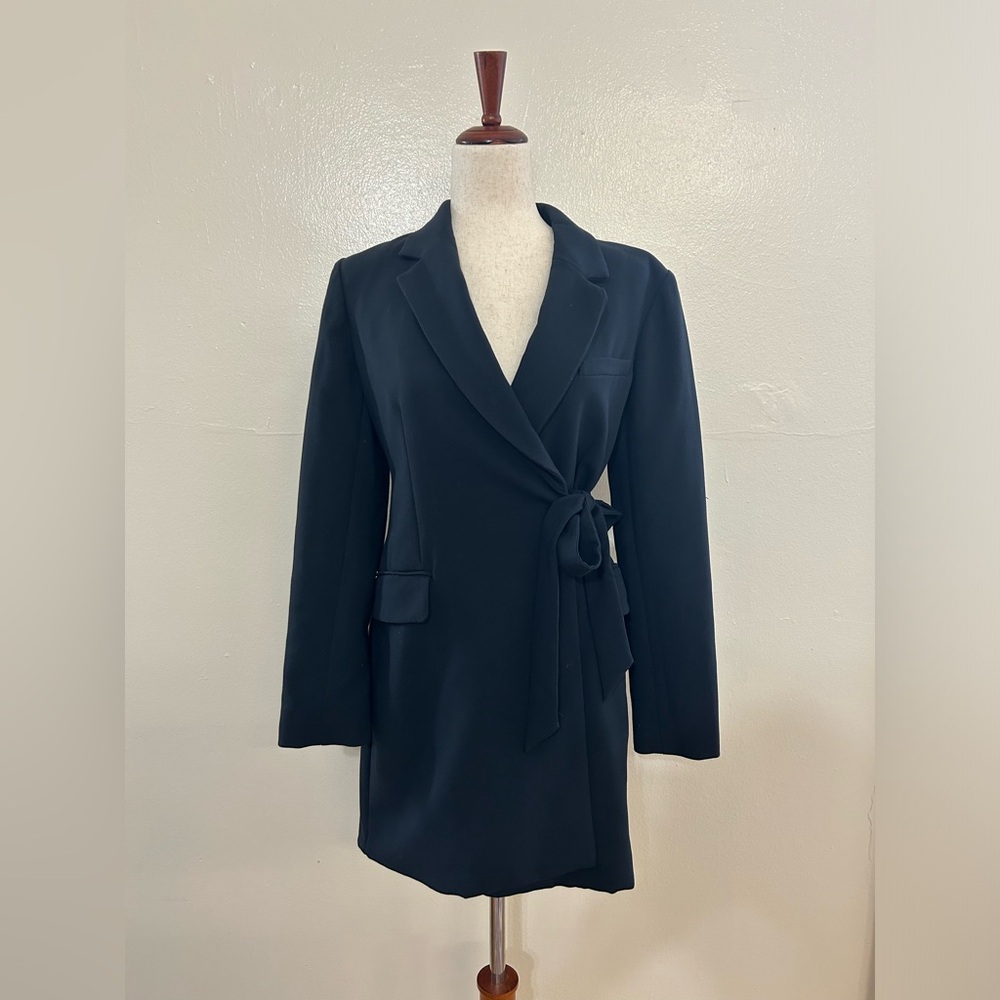 Anthropologie Navy Long Sleeve Wrap Mini Dress with Open Back